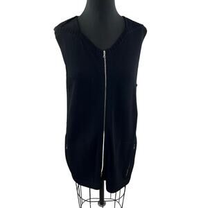 Barbara Wells Studio Sleeveless Zip Front Cardigan Black Pockets Size L Large